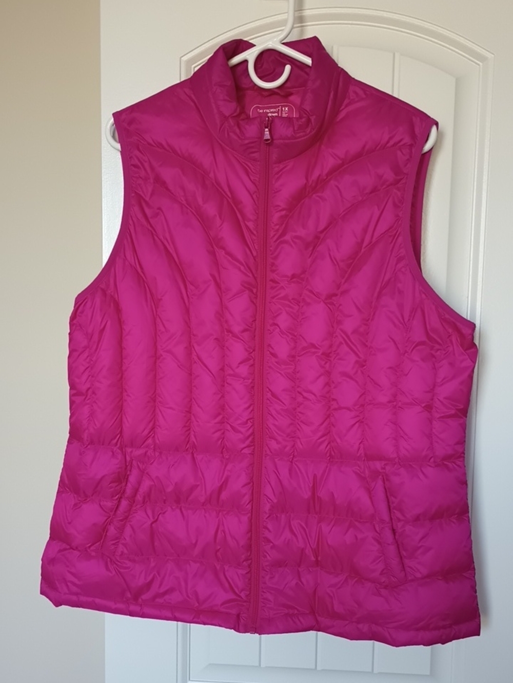 Be Inspired Fuchsia Pink Quilted Zip Front Sleeveless Vest Size 1X